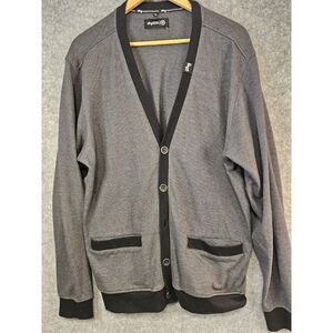LRG Clothing Equipment Men's XL Cardigan Sweater Gray Stripe Preppy Button Up